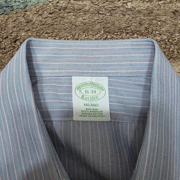 Brooks Brothers Milano Dress Shirt 16-34 Blue Stripe Non-Iron Supima Cotton - Picture 2 of 6